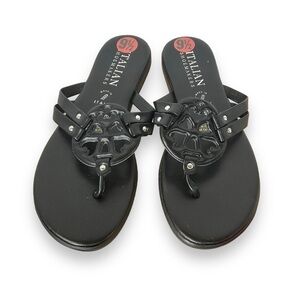 Italian‎ Shoemakers Sandals Black Flats Faux Leather Summer Size 9.5 NWT